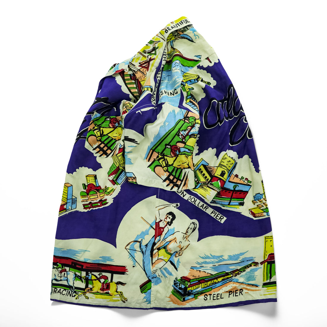 BINDU Atlantic City Map Print Rayon Hawaiian Open Collar Shirt Size L
