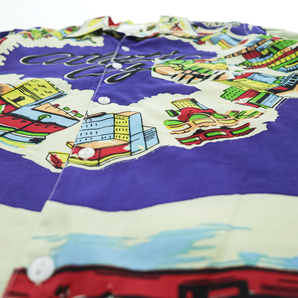 BINDU Atlantic City Map Print Rayon Hawaiian Open Collar Shirt Size L
