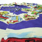 BINDU Atlantic City Map Print Rayon Hawaiian Open Collar Shirt Size L