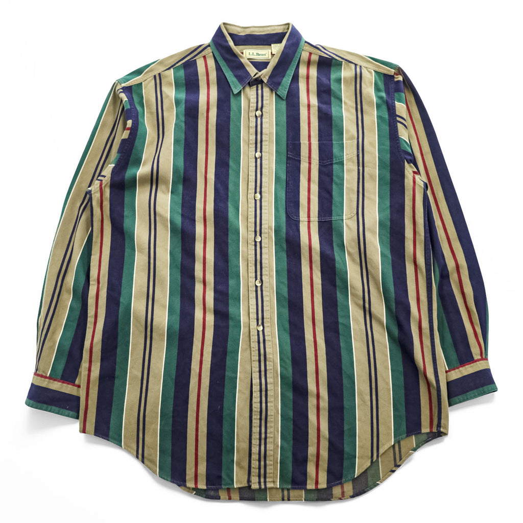 Vintage 80s 90s L.L.Bean Men’s XL Tall Multicolor Vertical Stripe Cotton Shirt Hong Kong
