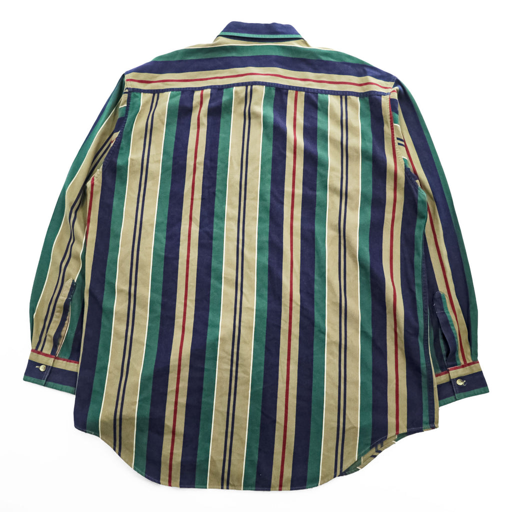 Vintage 80s 90s L.L.Bean Men’s XL Tall Multicolor Vertical Stripe Cotton Shirt Hong Kong