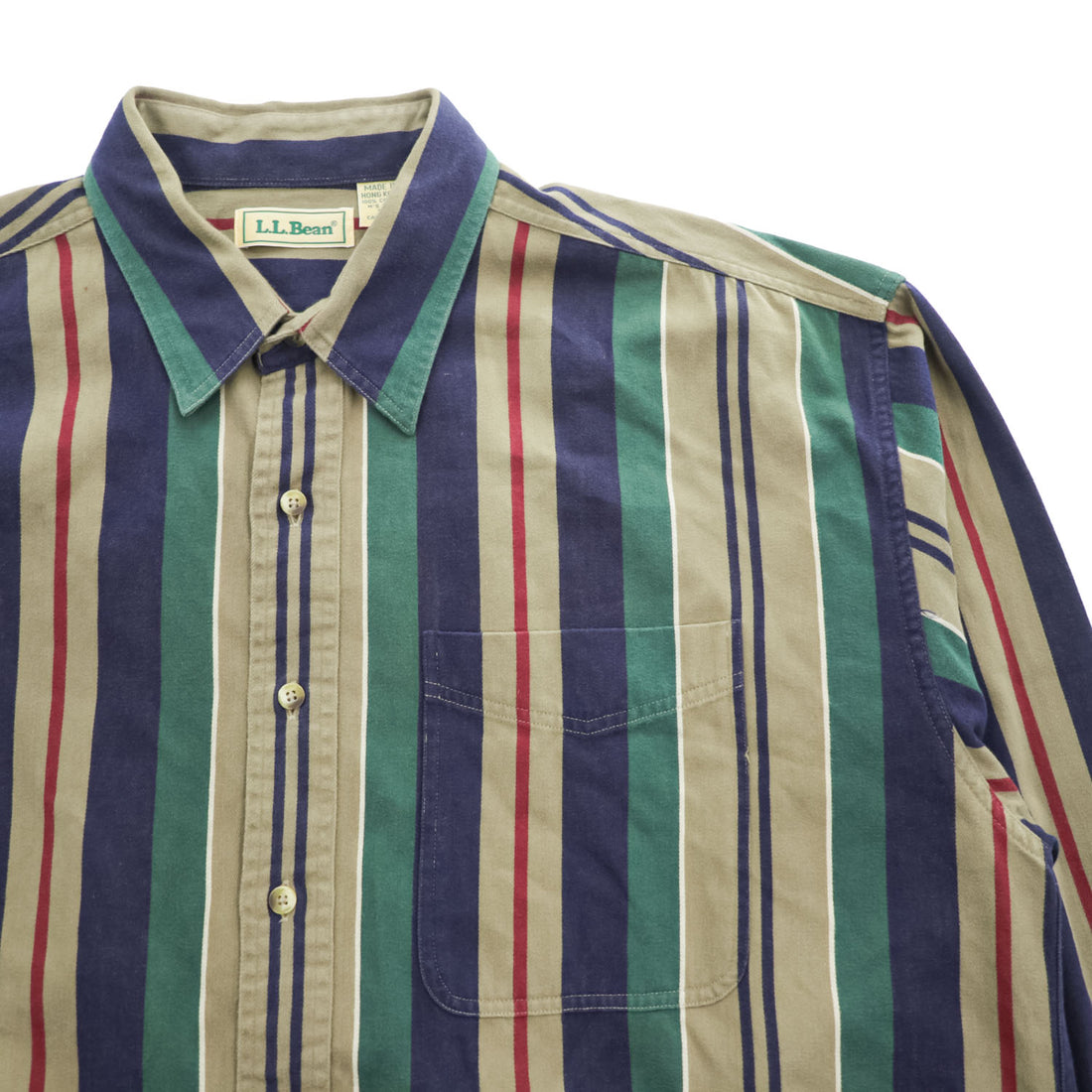Vintage 80s 90s L.L.Bean Men’s XL Tall Multicolor Vertical Stripe Cotton Shirt Hong Kong