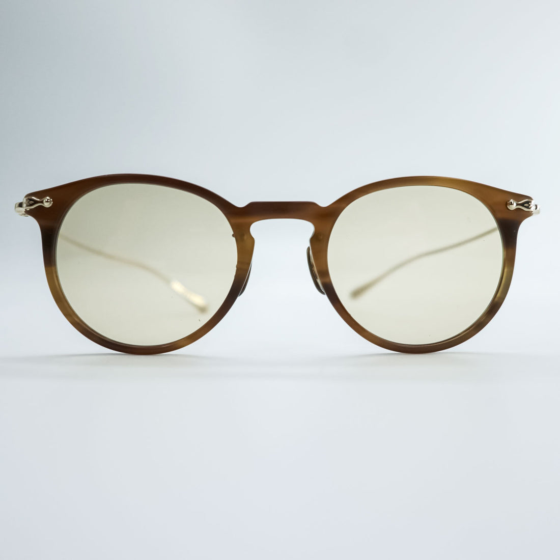 Oliver Peoples OP-505 Round Boston Sunglasses Brown Tortoise Filigree Metal Temples