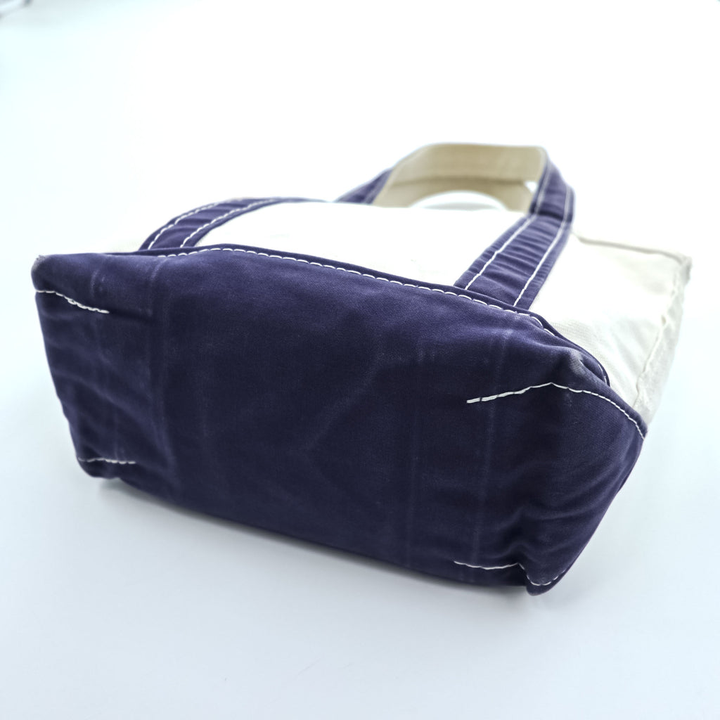 Vintage 90s 00s L.L.Bean Boat and Tote Small Natural Navy Canvas Bag Made in USA