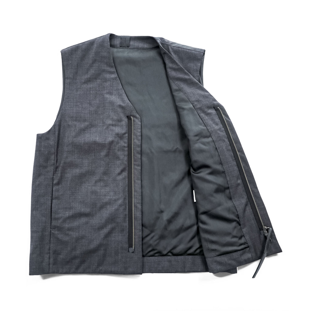 N.HOOLYWOOD COMPILE PRIMALOFT Padded Zip Vest Charcoal Gray Wool Blend Size 36 Japan