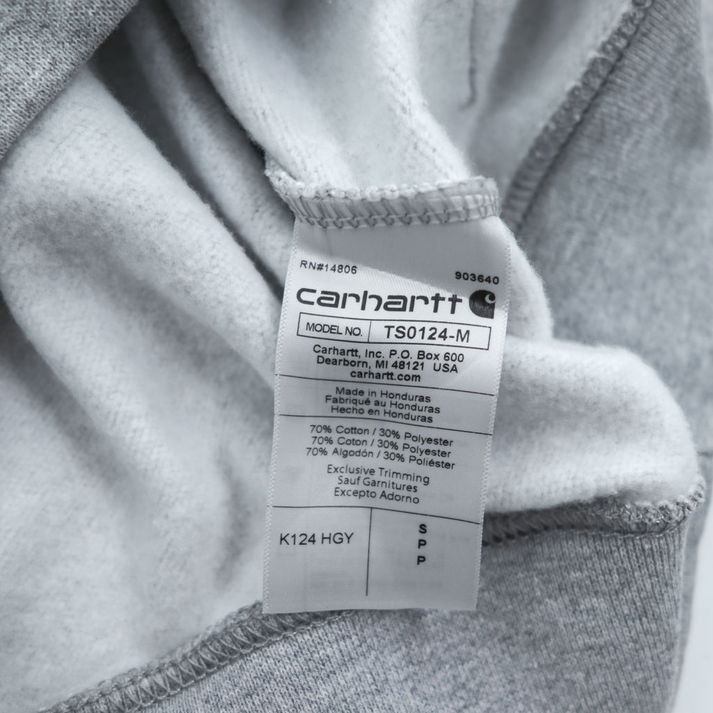 Carhartt TS0124-M K124 Crewneck Sweatshirt Grey Heather Brushed Fleece 70%Cotton 30%Poly V-stitch Logo Patch Loose Fit S