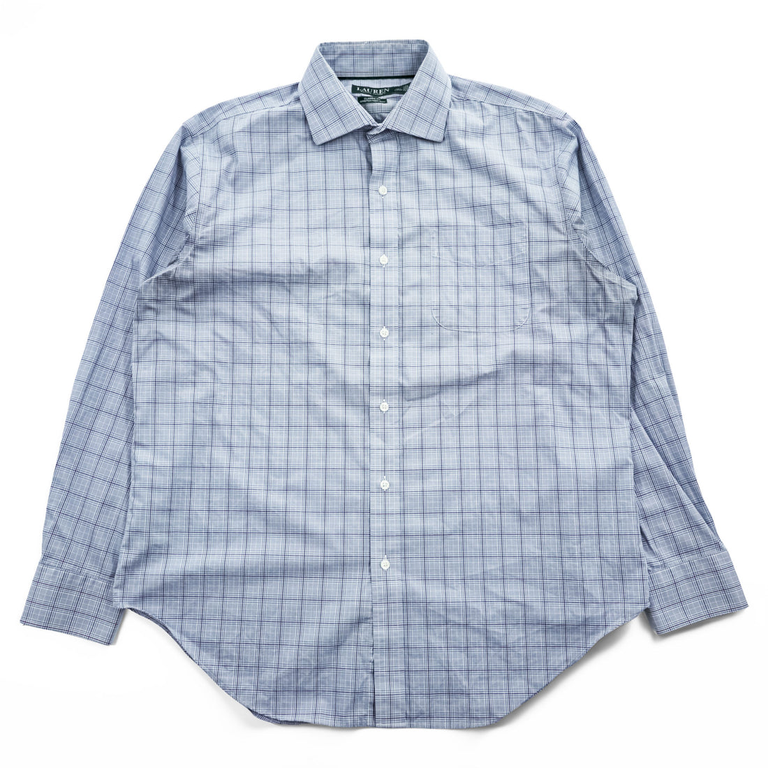 Lauren Ralph Lauren Classic Fit Light Blue Check Dress Shirt with Purple Grid 16½ 34/35 Cotton Blend Stretch Non-Iron
