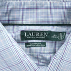 Lauren Ralph Lauren Classic Fit Light Blue Check Dress Shirt with Purple Grid 16½ 34/35 Cotton Blend Stretch Non-Iron