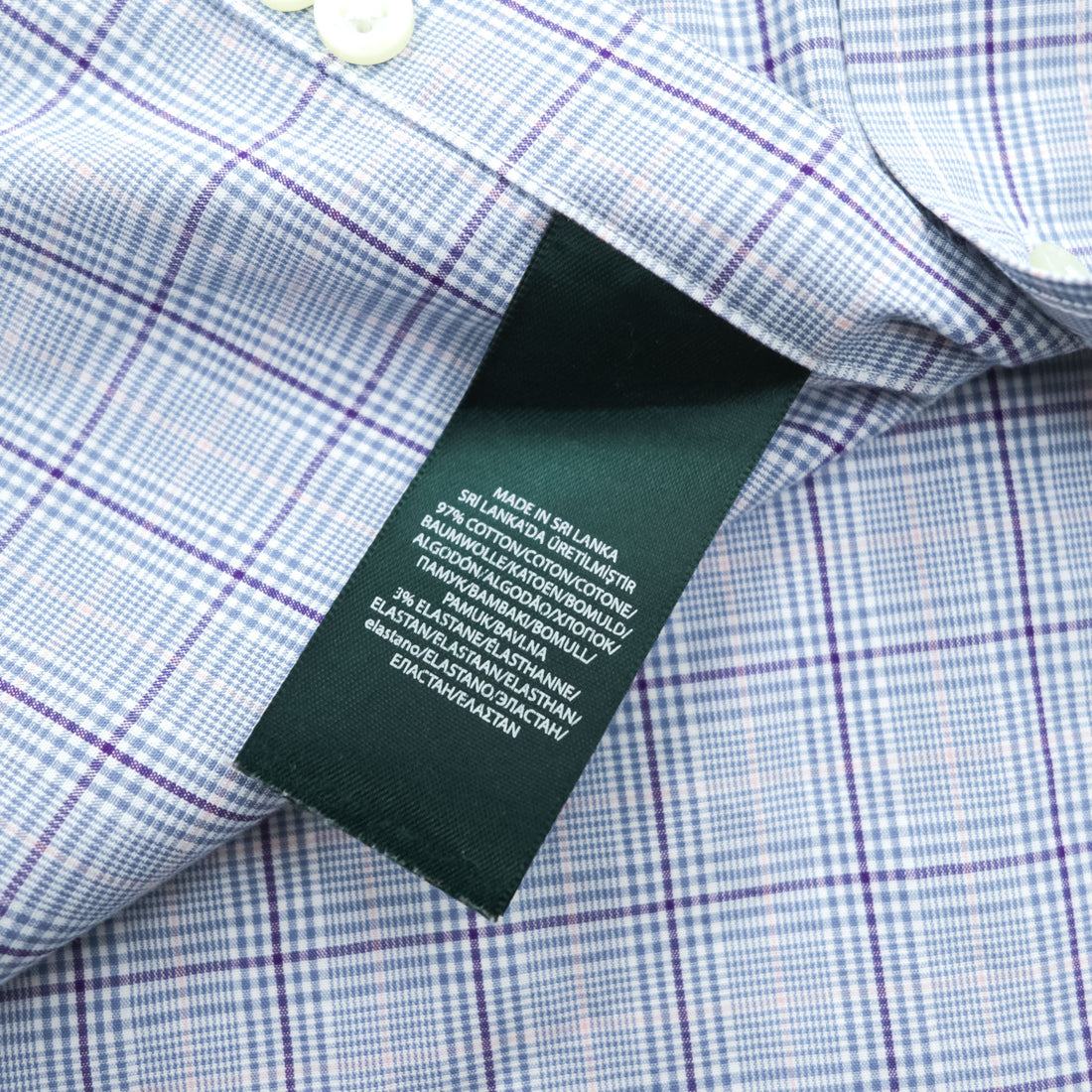 Lauren Ralph Lauren Classic Fit Light Blue Check Dress Shirt with Purple Grid 16½ 34/35 Cotton Blend Stretch Non-Iron