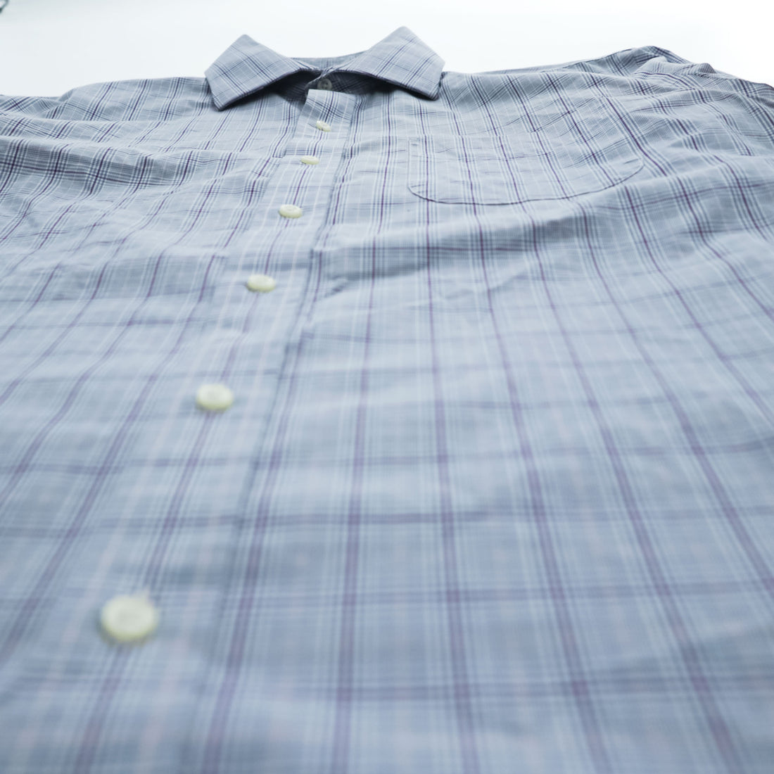 Lauren Ralph Lauren Classic Fit Light Blue Check Dress Shirt with Purple Grid 16½ 34/35 Cotton Blend Stretch Non-Iron