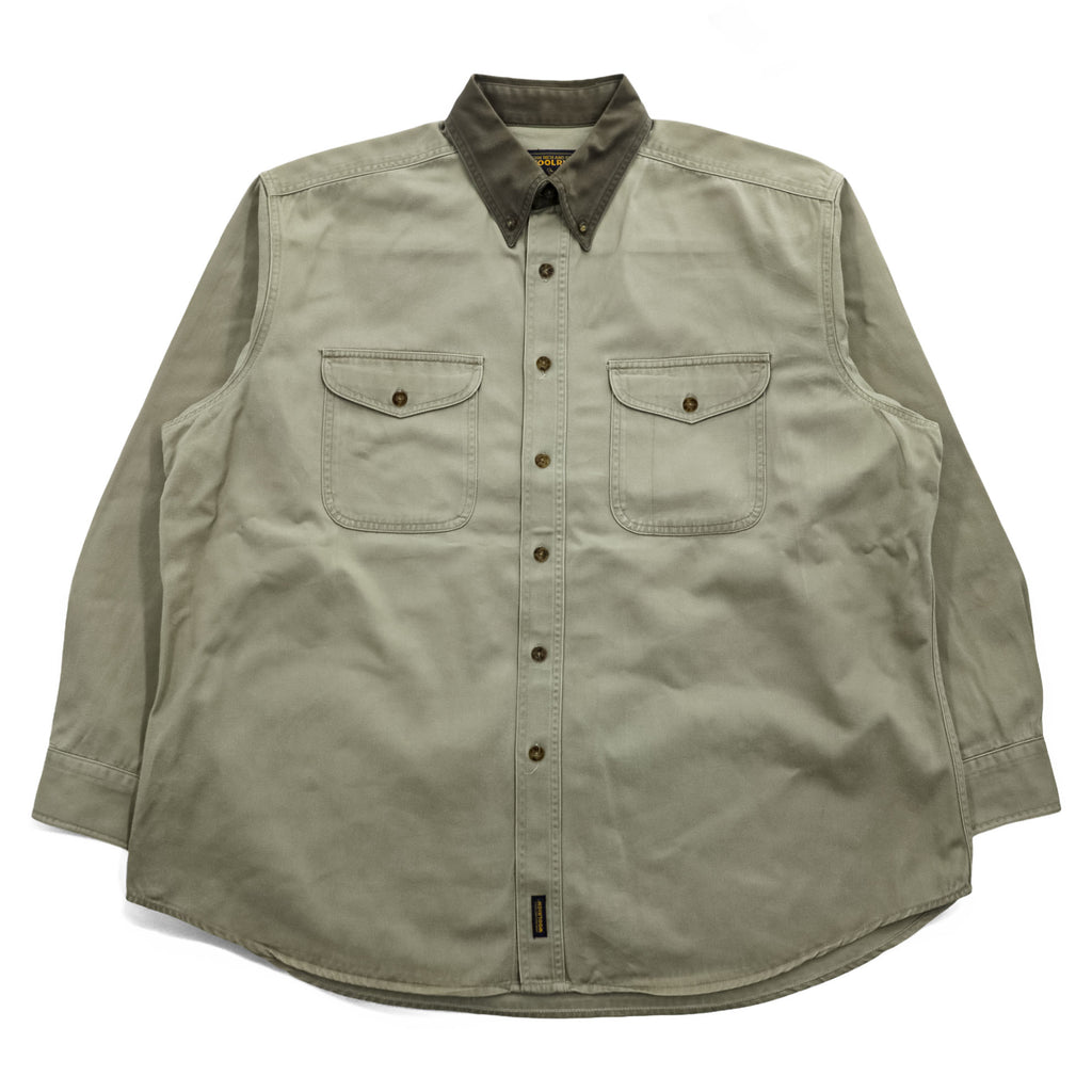 Woolrich Hunting Long Sleeve Shirt, Button Puffer, Elbow Patch, XL, Beige Khaki, 6078