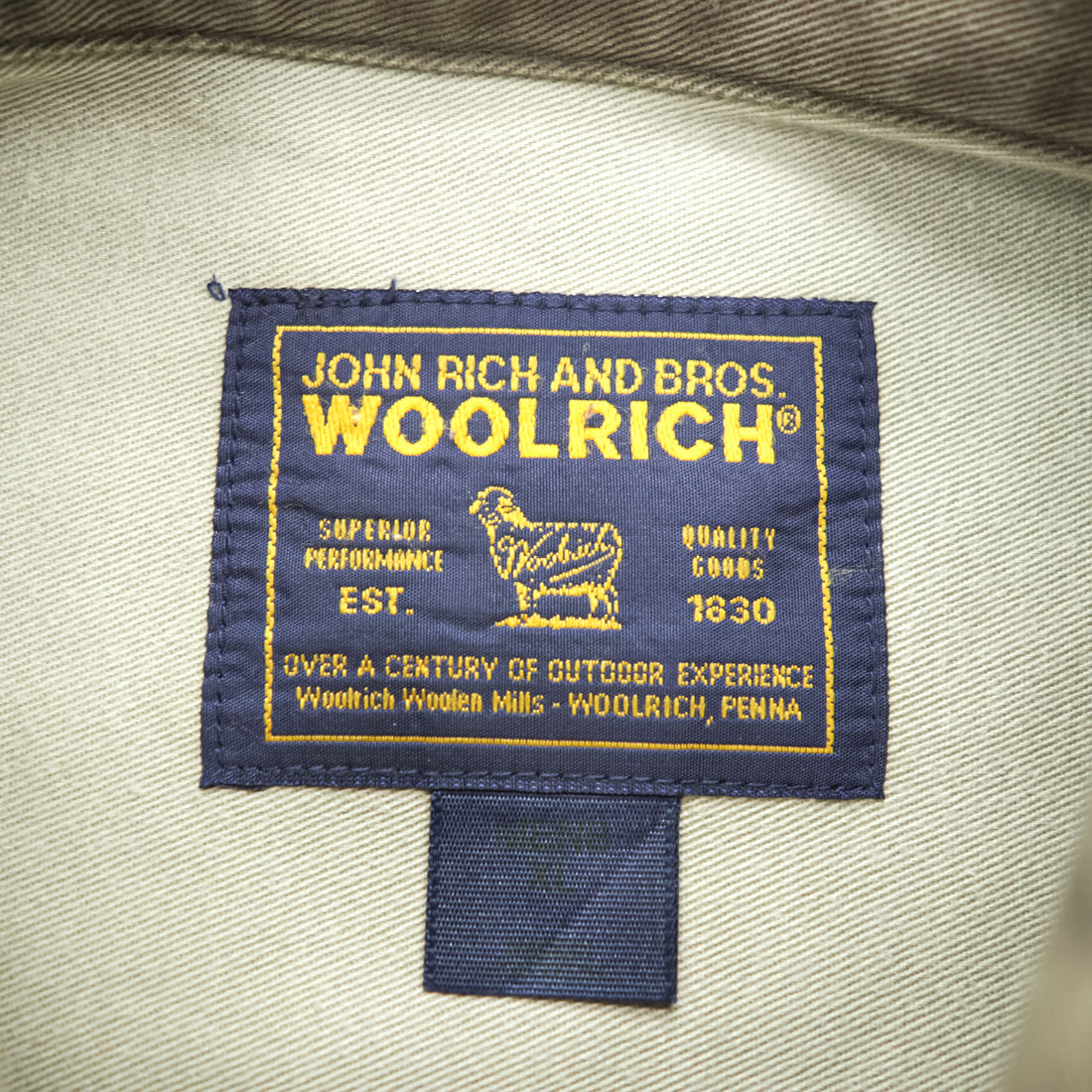 Woolrich Hunting Long Sleeve Shirt, Button Puffer, Elbow Patch, XL, Beige Khaki, 6078