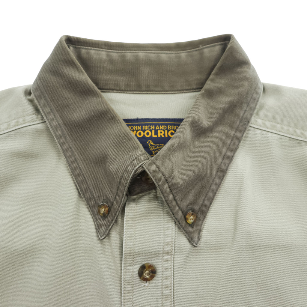 Woolrich Hunting Long Sleeve Shirt, Button Puffer, Elbow Patch, XL, Beige Khaki, 6078