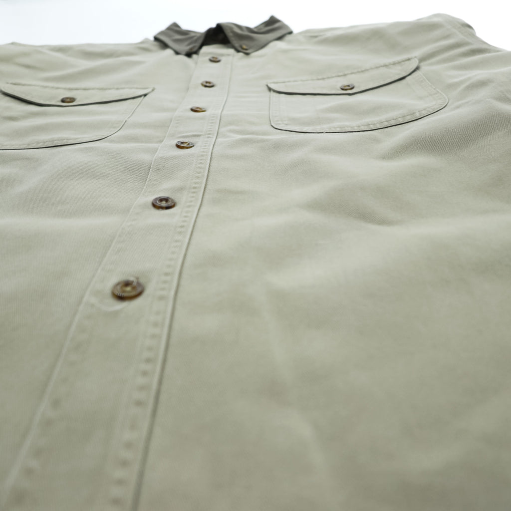 Woolrich Hunting Long Sleeve Shirt, Button Puffer, Elbow Patch, XL, Beige Khaki, 6078