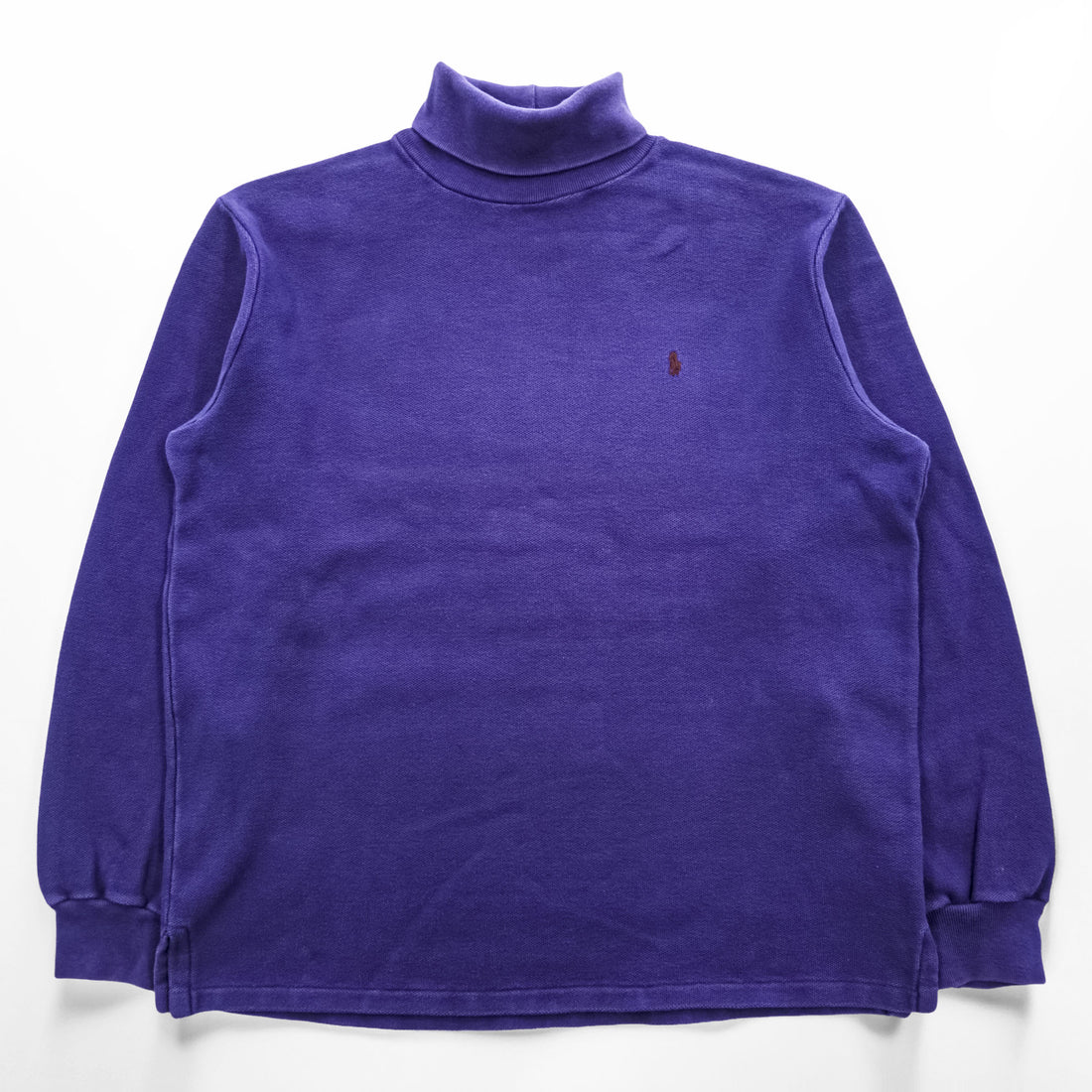 Polo Ralph Lauren 90s Vintage USA-Made Sweatshirt, Size L, Navy, Small Pony Logo Embroidery, Turtleneck, Loopwheeled