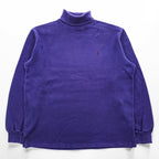 Polo Ralph Lauren 90s Vintage USA-Made Sweatshirt, Size L, Navy, Small Pony Logo Embroidery, Turtleneck, Loopwheeled