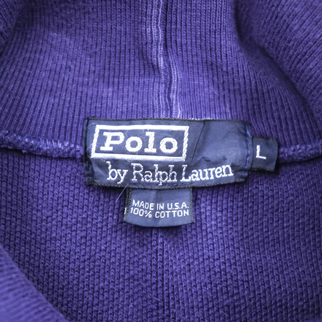 Polo Ralph Lauren 90s Vintage USA-Made Sweatshirt, Size L, Navy, Small Pony Logo Embroidery, Turtleneck, Loopwheeled