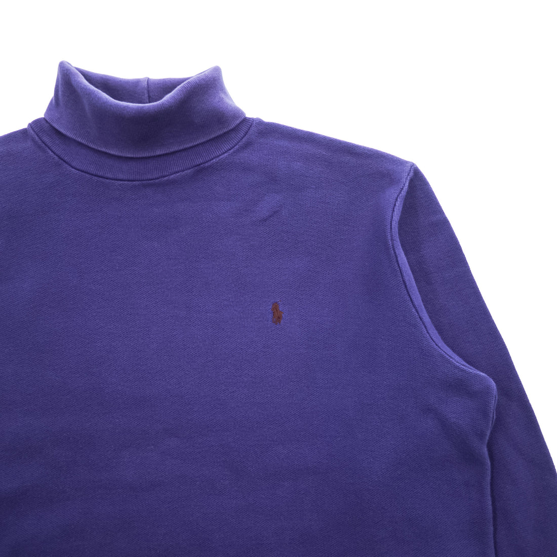 Polo Ralph Lauren 90s Vintage USA-Made Sweatshirt, Size L, Navy, Small Pony Logo Embroidery, Turtleneck, Loopwheeled