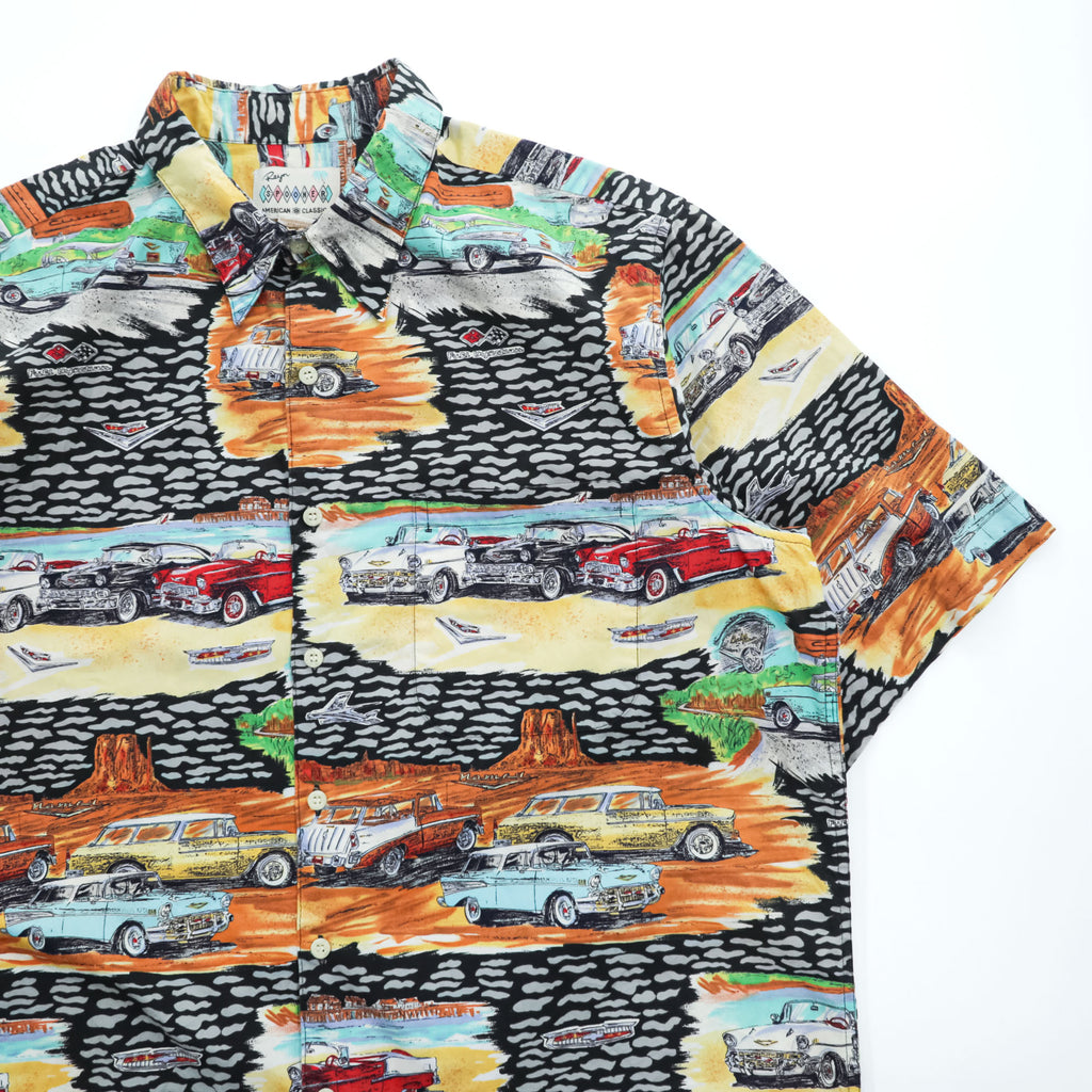 reyn spooner 90年代 ハワイ( USA )製 ヴィンテージ アロハシャツ L マルチカラー 総柄 AMERICAN CLASSICS クラシックカー