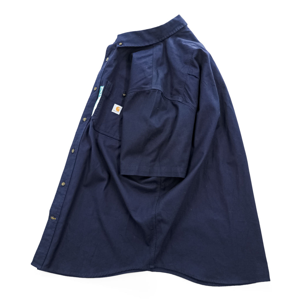 carhartt 半袖 ワークシャツ XL ネイビー キャンバス ストレッチ ビッグサイズ Rugged Flex Relaxed Fit Midweight Canvas S/S Shirt ボタンダウン TW3555-M 未使用品