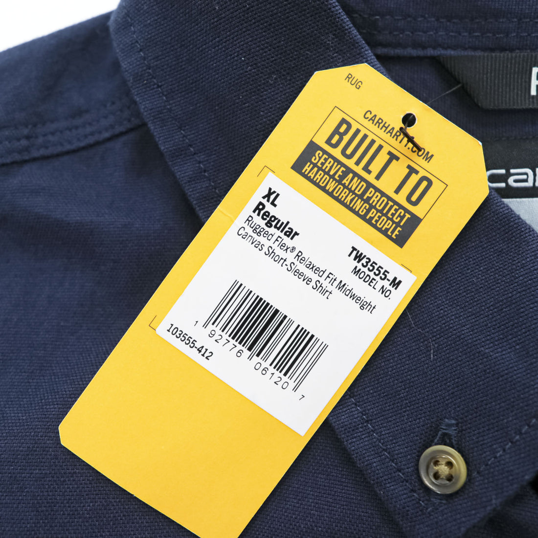 carhartt 半袖 ワークシャツ XL ネイビー キャンバス ストレッチ ビッグサイズ Rugged Flex Relaxed Fit Midweight Canvas S/S Shirt ボタンダウン TW3555-M 未使用品