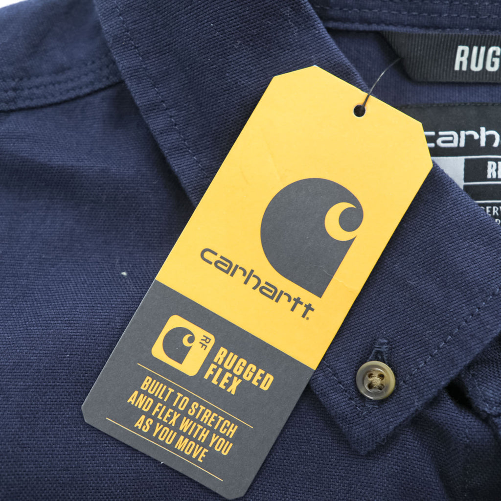 carhartt 半袖 ワークシャツ XL ネイビー キャンバス ストレッチ ビッグサイズ Rugged Flex Relaxed Fit Midweight Canvas S/S Shirt ボタンダウン TW3555-M 未使用品