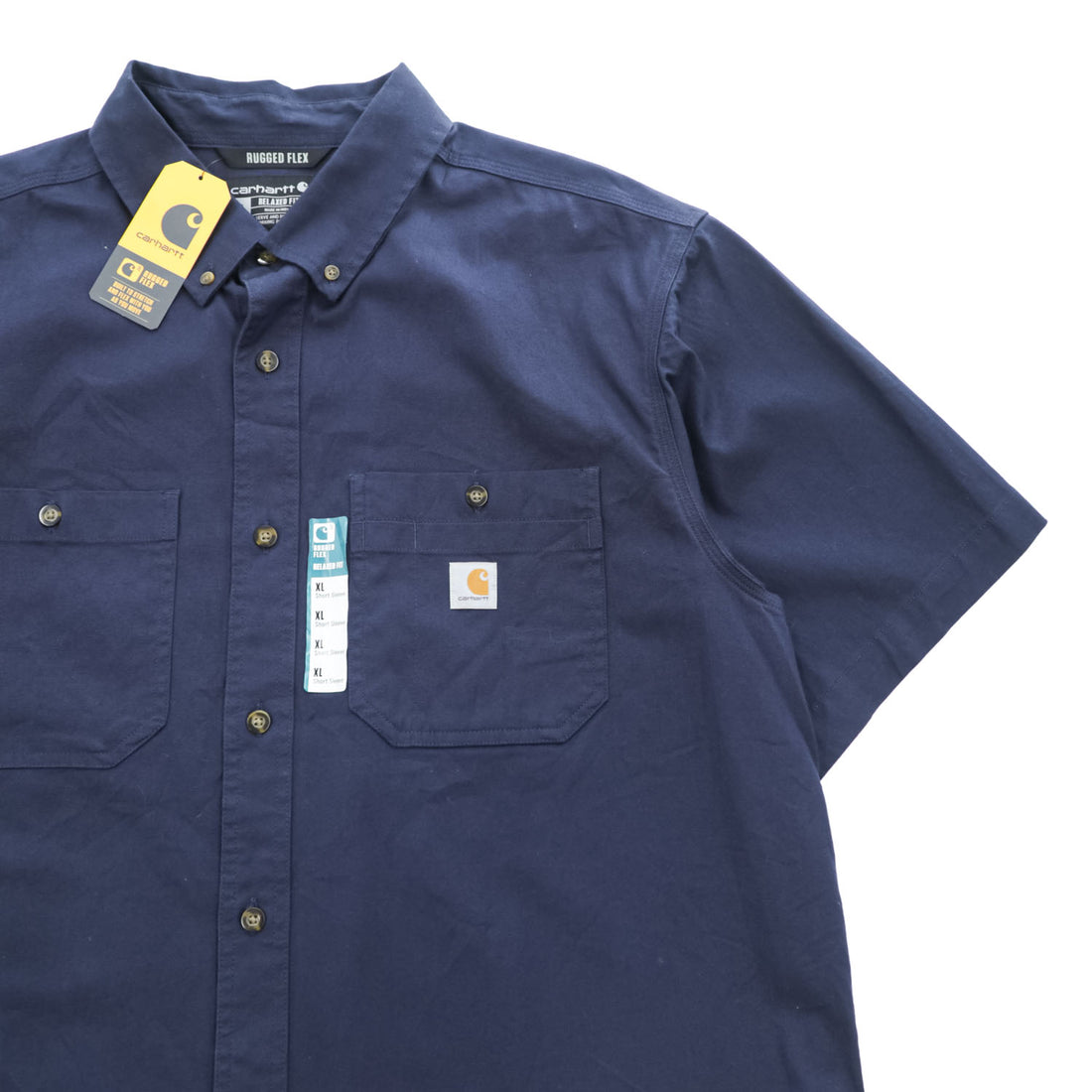 carhartt 半袖 ワークシャツ XL ネイビー キャンバス ストレッチ ビッグサイズ Rugged Flex Relaxed Fit Midweight Canvas S/S Shirt ボタンダウン TW3555-M 未使用品