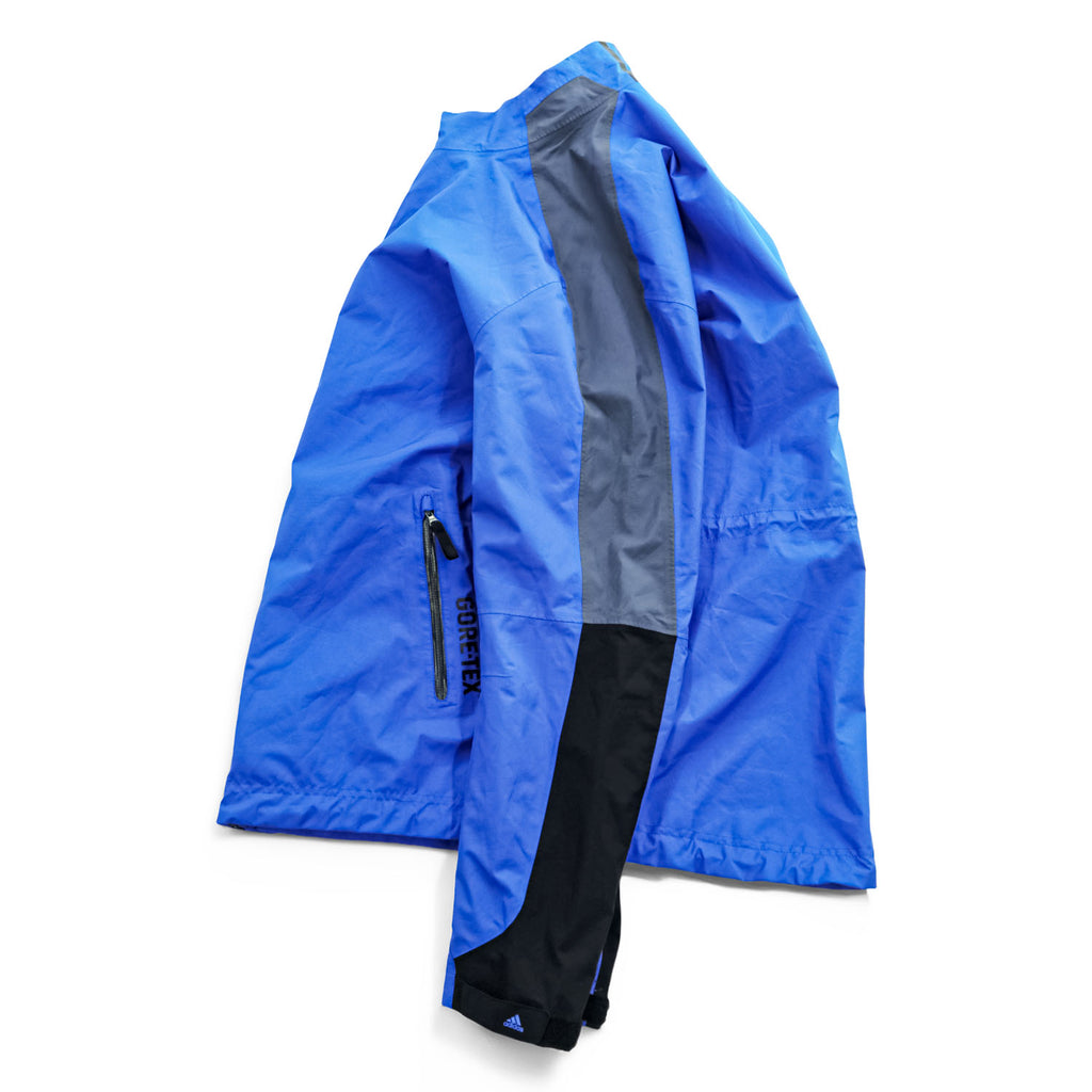 adidas ゴアテックス GORE-TEX 防水 シェルジャケット ジャージ M ブルー ダブルジップ ドローコード 止水ジップ