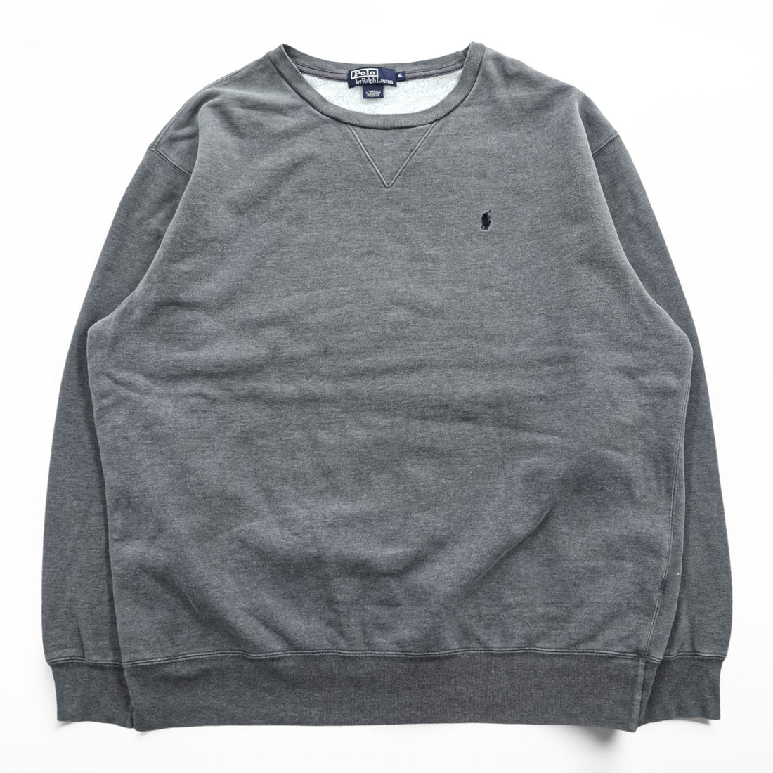 Polo Ralph Lauren 90年代 ヴィンテージ 前V スウェット トレーナー XL グレー 裏起毛 スモールポニー ロゴ 刺繍