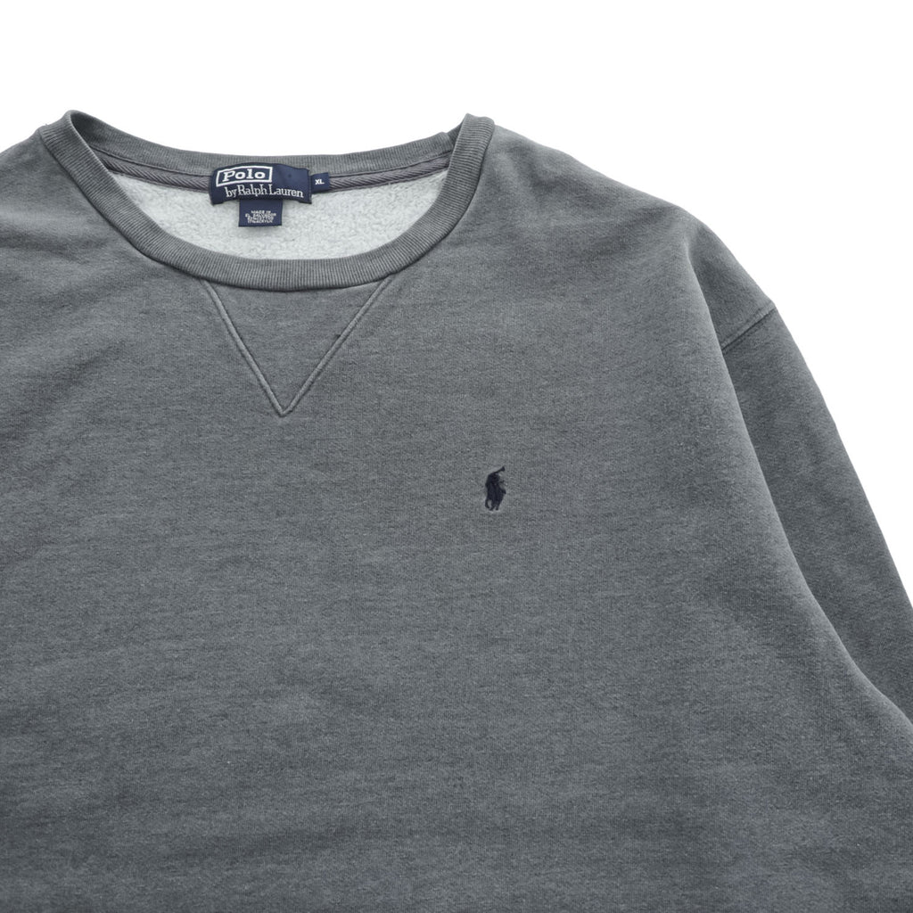 Polo Ralph Lauren 90年代 ヴィンテージ 前V スウェット トレーナー XL グレー 裏起毛 スモールポニー ロゴ 刺繍