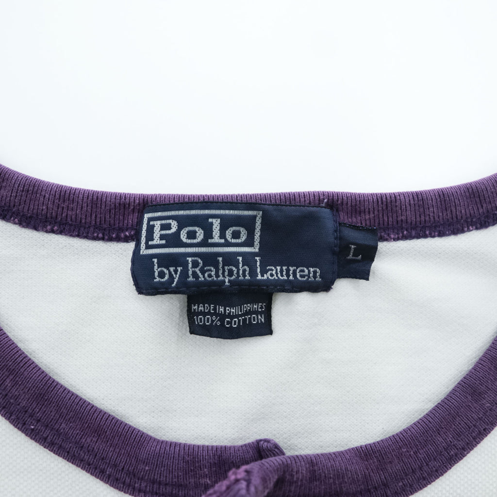 Polo Ralph Lauren 90年代 ヘンリーネック リンガー Tシャツ L ホワイト スモールポニー ロゴ 刺繍 鹿の子