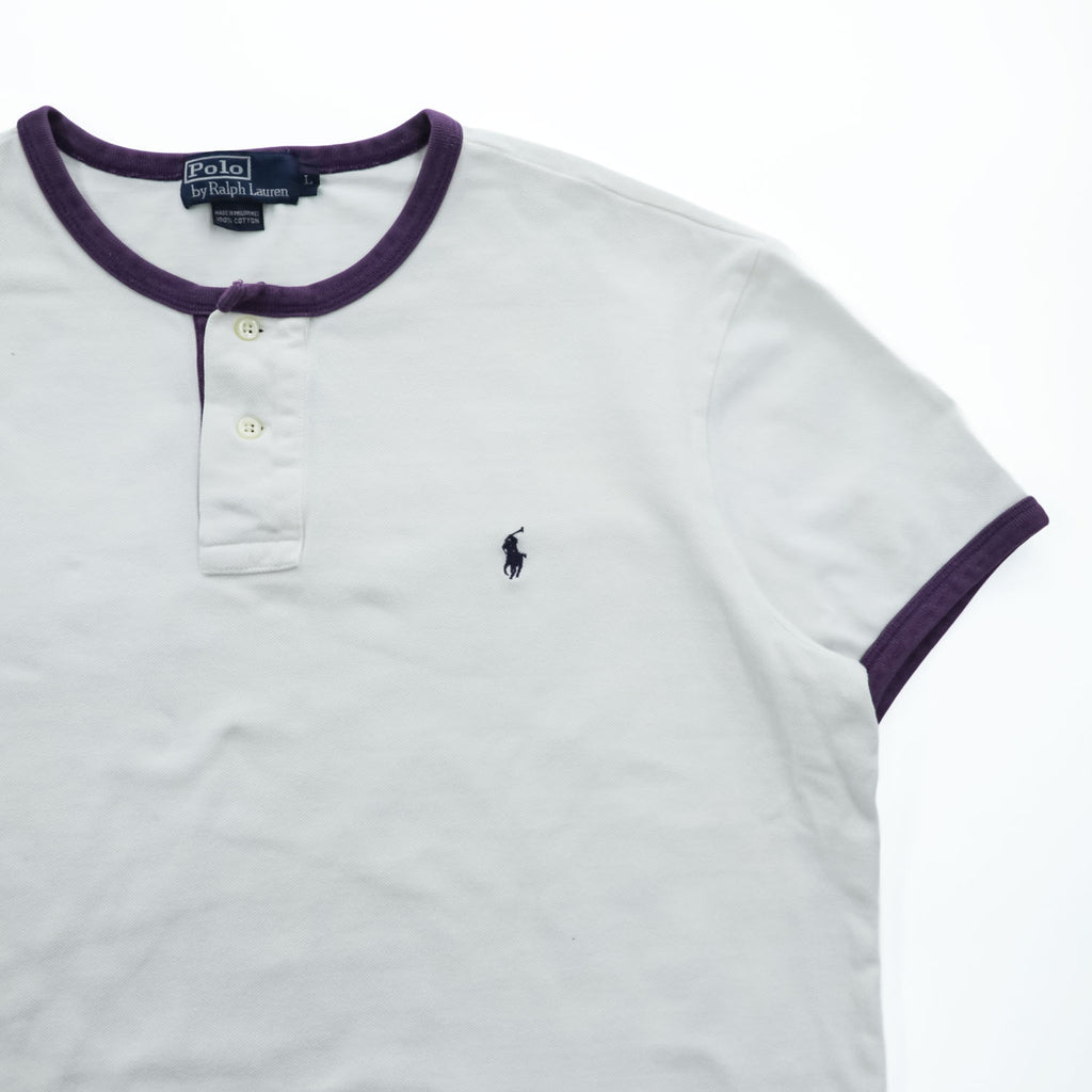 Polo Ralph Lauren 90年代 ヘンリーネック リンガー Tシャツ L ホワイト スモールポニー ロゴ 刺繍 鹿の子