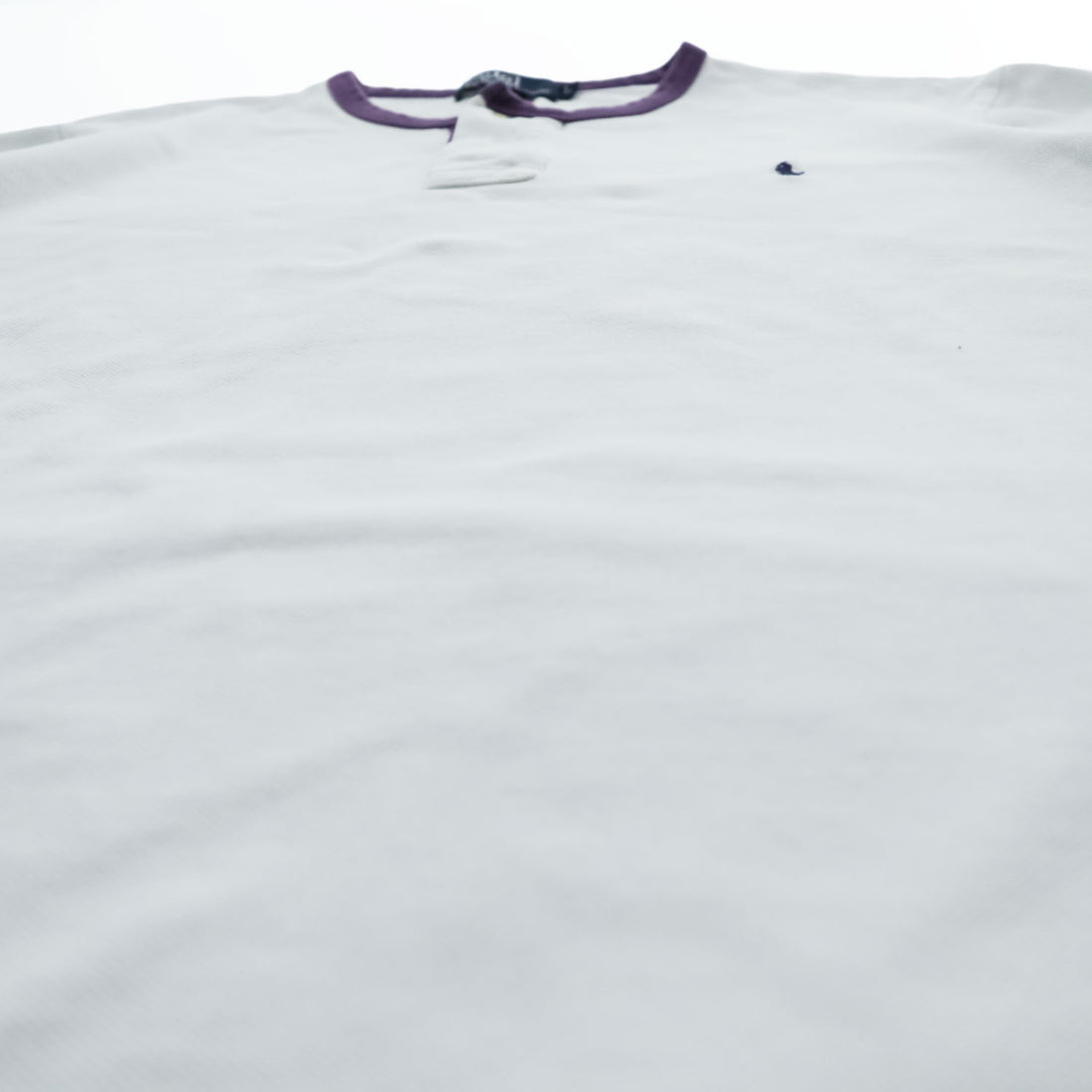 Polo Ralph Lauren 90年代 ヘンリーネック リンガー Tシャツ L ホワイト スモールポニー ロゴ 刺繍 鹿の子