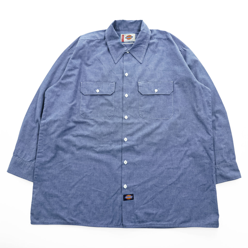 Dickies 長袖 シャンブレーシャツ XL ブルー ダブルポケット