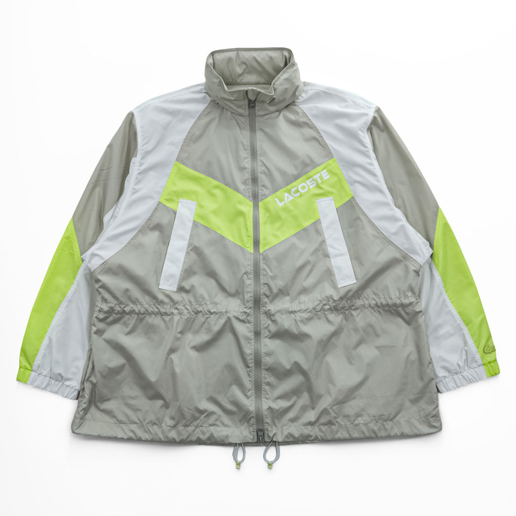 LACOSTE SPORT カラーブロック フーデッド ウインドブレーカー XL イエロー グレー メッシュ ドローコード フード収納式 BF1567 未使用品