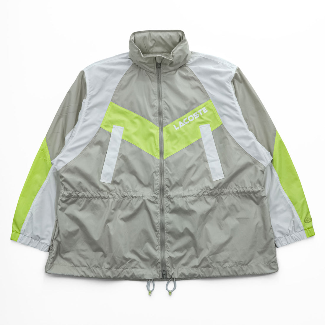 LACOSTE SPORT カラーブロック フーデッド ウインドブレーカー XL イエロー グレー メッシュ ドローコード フード収納式 BF1567 未使用品
