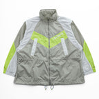 LACOSTE SPORT カラーブロック フーデッド ウインドブレーカー XL イエロー グレー メッシュ ドローコード フード収納式 BF1567 未使用品