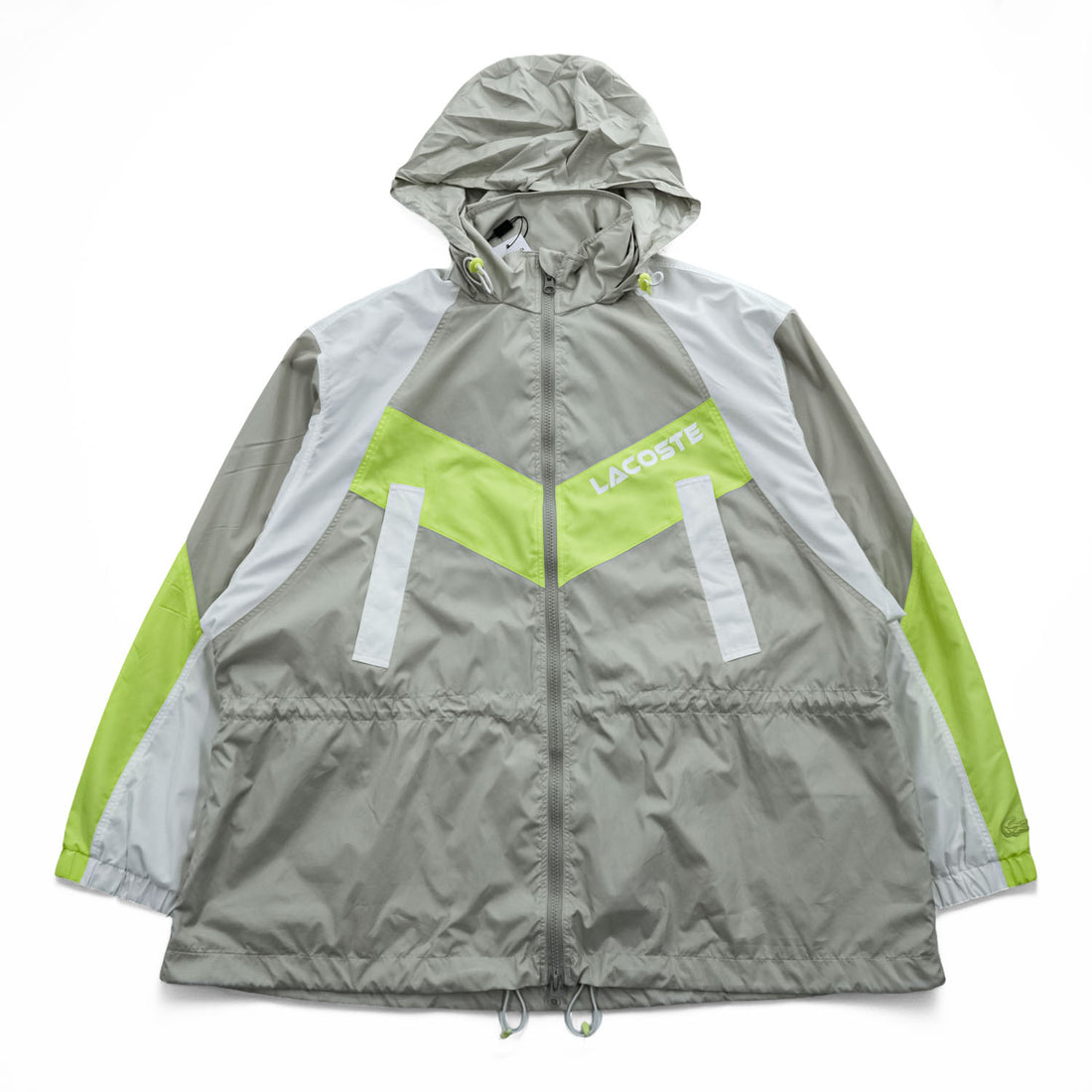 LACOSTE SPORT カラーブロック フーデッド ウインドブレーカー XL イエロー グレー メッシュ ドローコード フード収納式 BF1567 未使用品