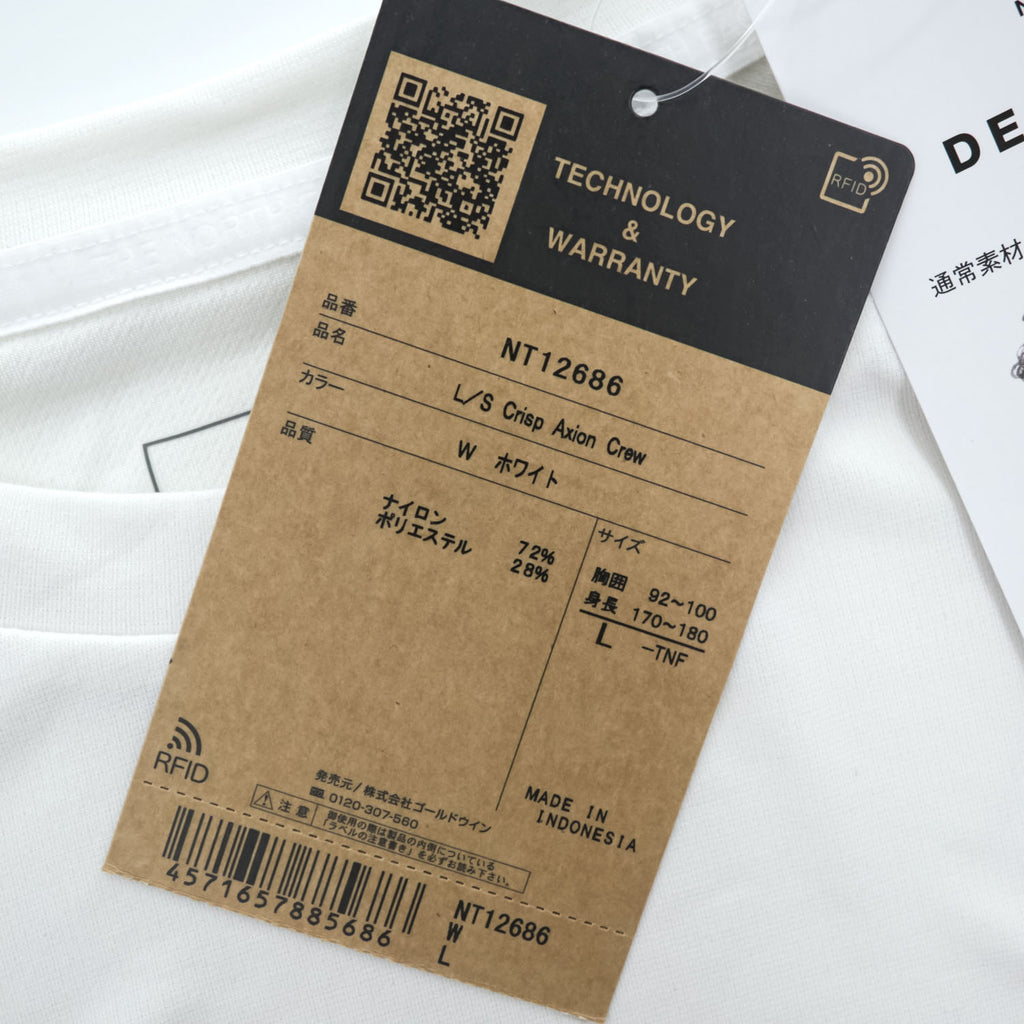 THE NORTH FACE NT12686 L/S Crisp Axion Crew White L New With Tags