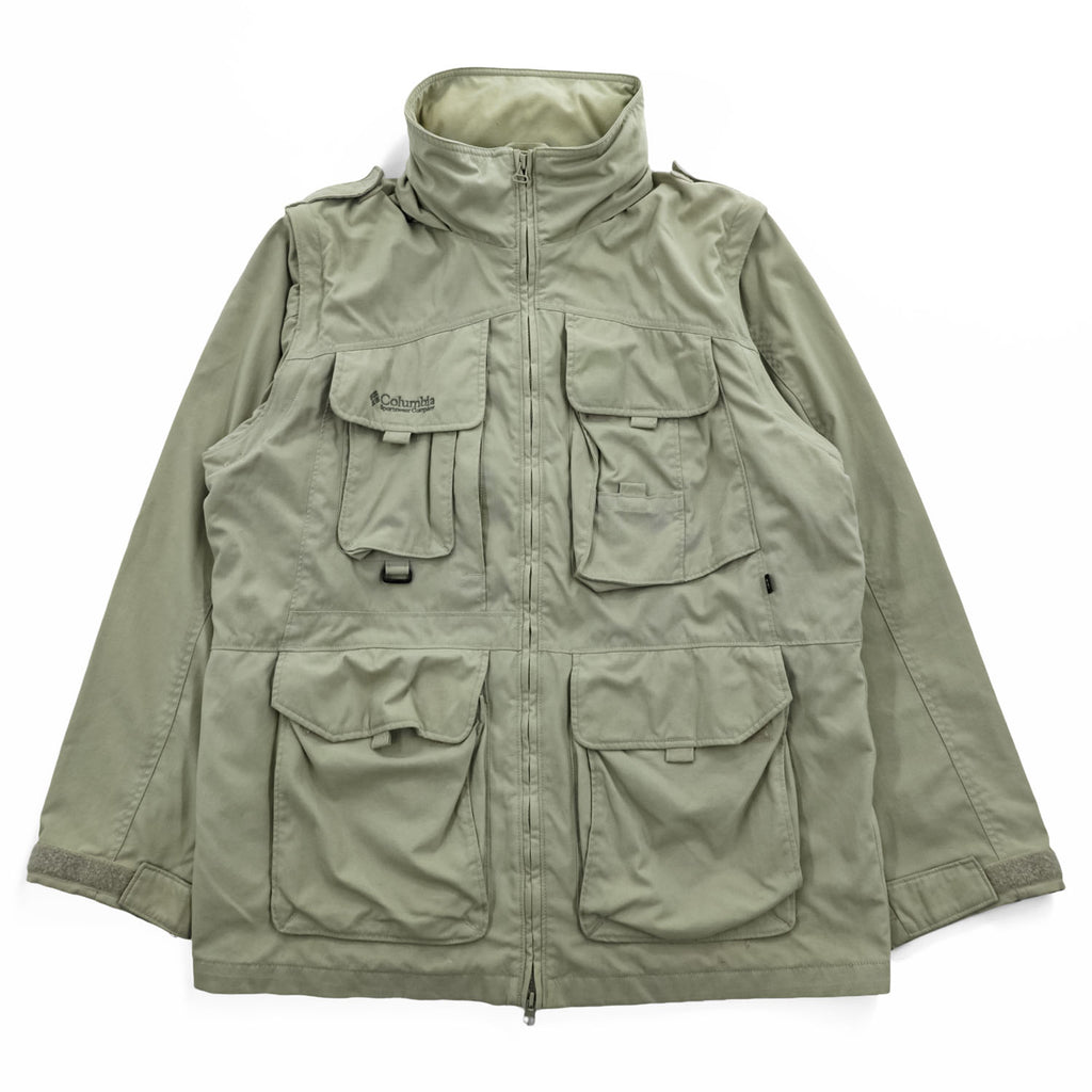 Columbia 90年代 2WAY フィッシング ジャケット ベスト M ベージュ フード収納 ダブルジップ パッカブル GRT コンバーチブル