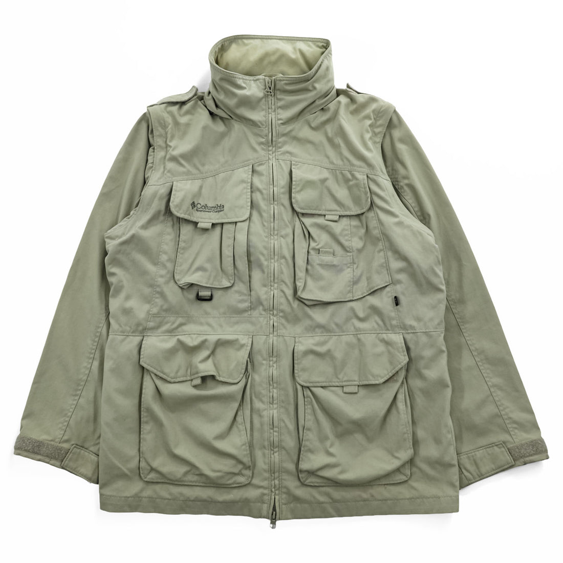 Columbia 90年代 2WAY フィッシング ジャケット ベスト M ベージュ フード収納 ダブルジップ パッカブル GRT コンバーチブル