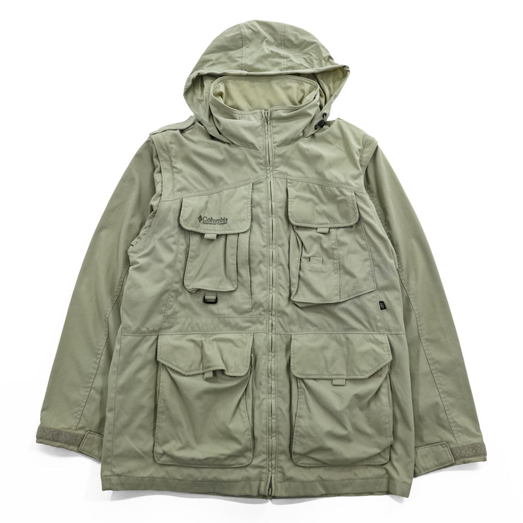Columbia 90年代 2WAY フィッシング ジャケット ベスト M ベージュ フード収納 ダブルジップ パッカブル GRT コンバーチブル