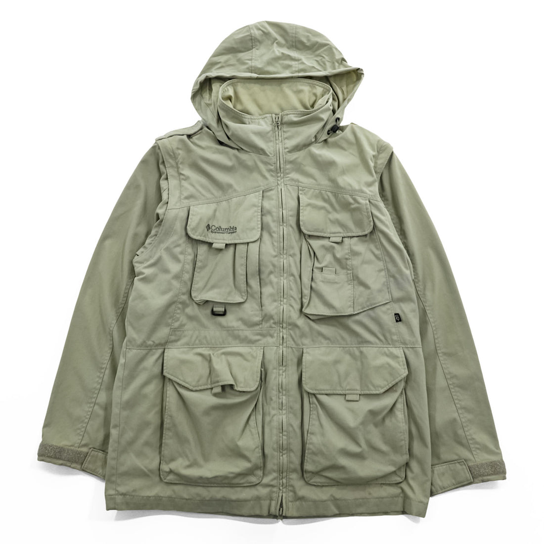 Columbia 90年代 2WAY フィッシング ジャケット ベスト M ベージュ フード収納 ダブルジップ パッカブル GRT コンバーチブル