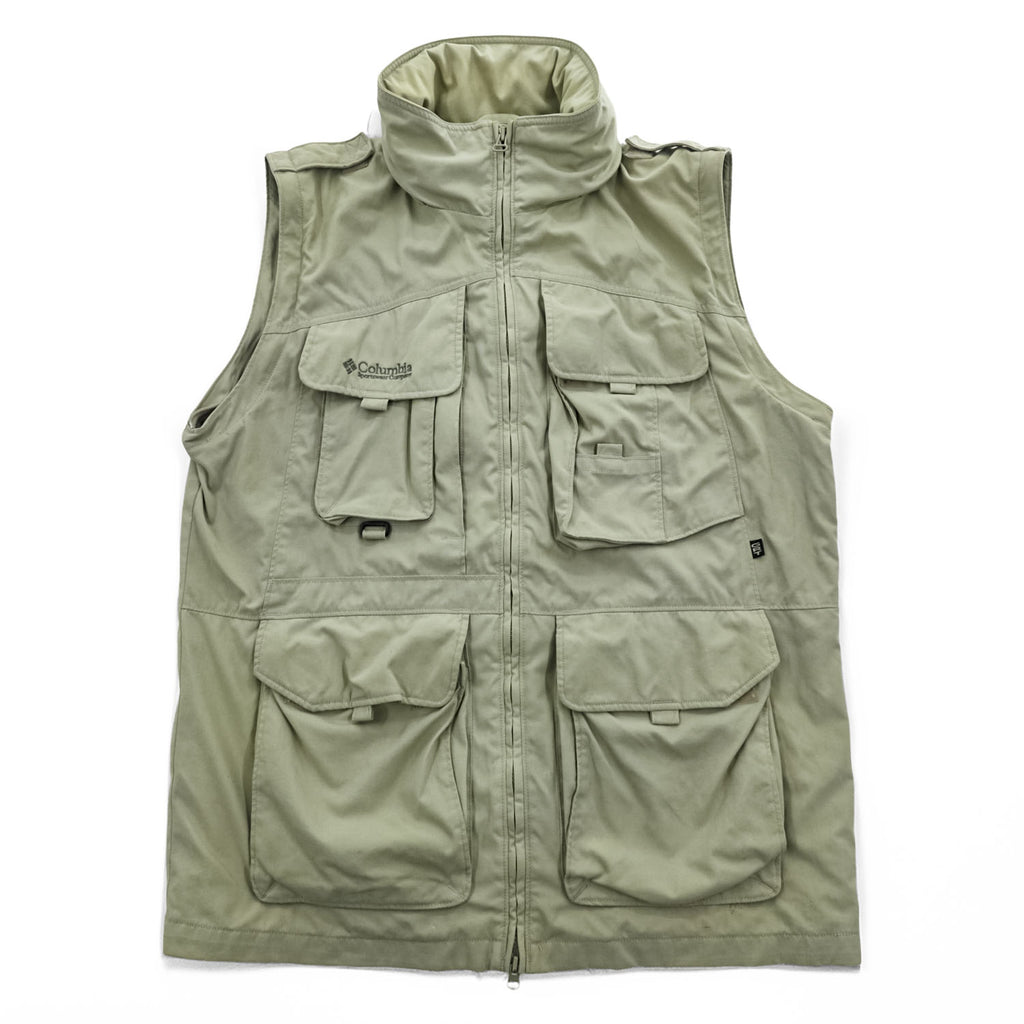 Columbia 90年代 2WAY フィッシング ジャケット ベスト M ベージュ フード収納 ダブルジップ パッカブル GRT コンバーチブル