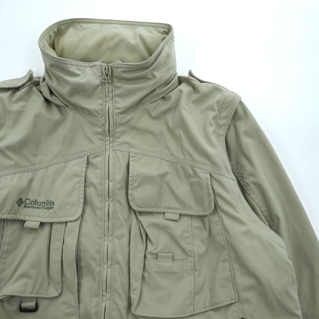 Columbia 90年代 2WAY フィッシング ジャケット ベスト M ベージュ フード収納 ダブルジップ パッカブル GRT コンバーチブル