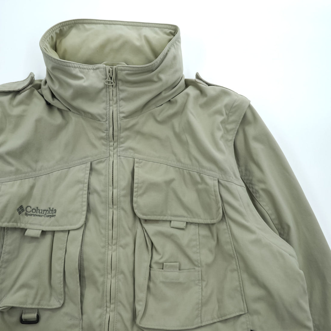Columbia 90年代 2WAY フィッシング ジャケット ベスト M ベージュ フード収納 ダブルジップ パッカブル GRT コンバーチブル