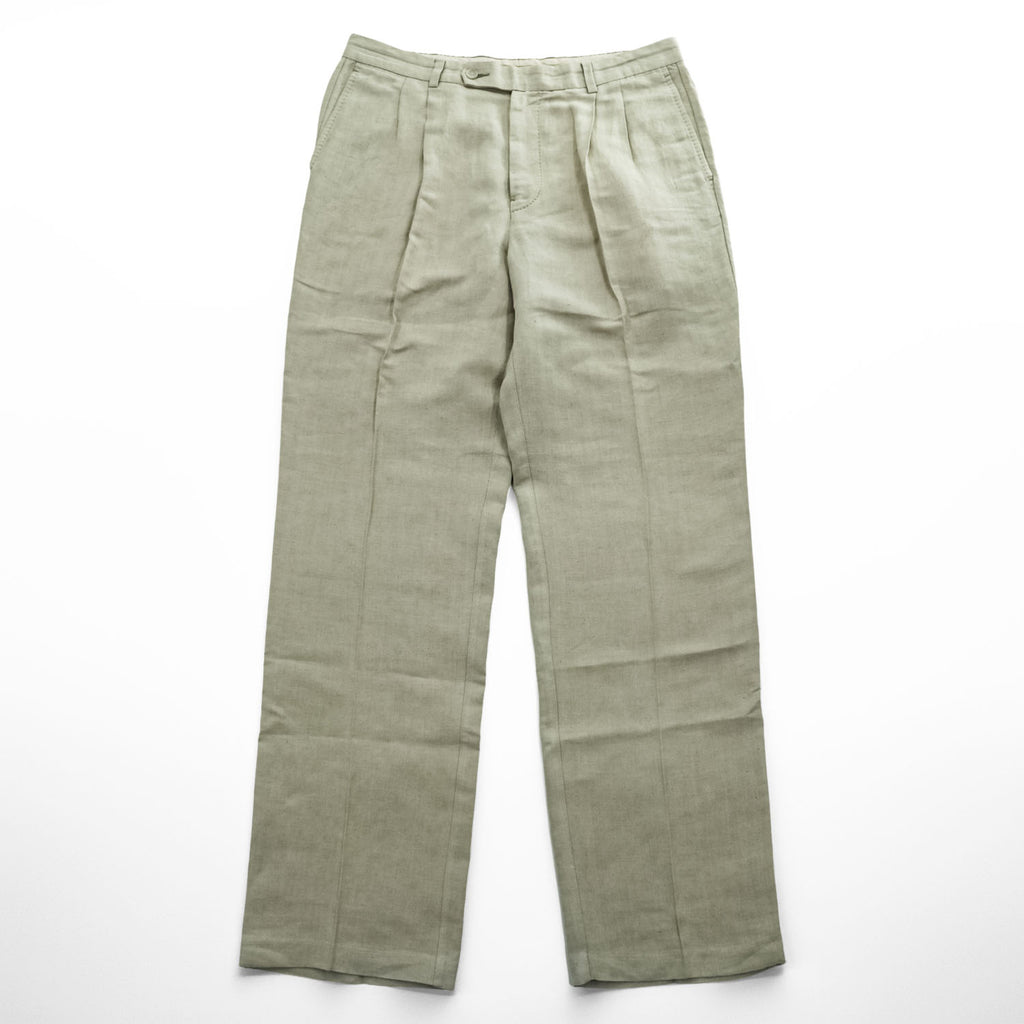 TOMMY BAHAMA リネン シルク 2タック スラックス パンツ L ベージュ ヘリンボーン プリーツ