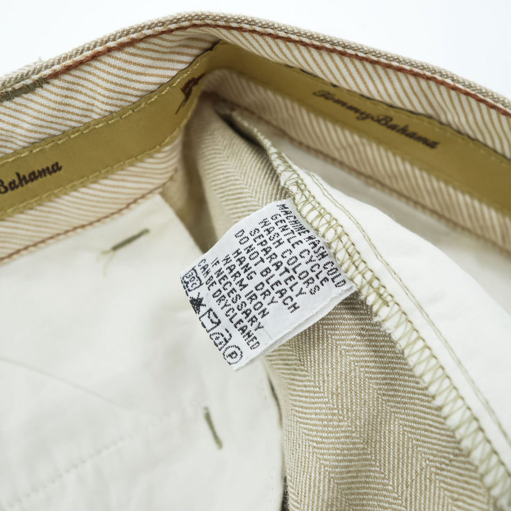 TOMMY BAHAMA リネン シルク 2タック スラックス パンツ L ベージュ ヘリンボーン プリーツ