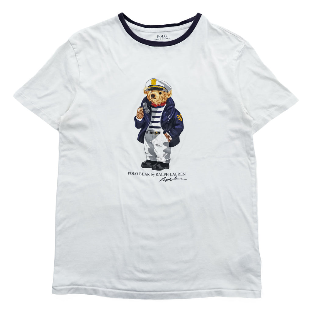 Polo Ralph Lauren ポロベア リンガーTシャツ S ホワイト ネイビー セーラー