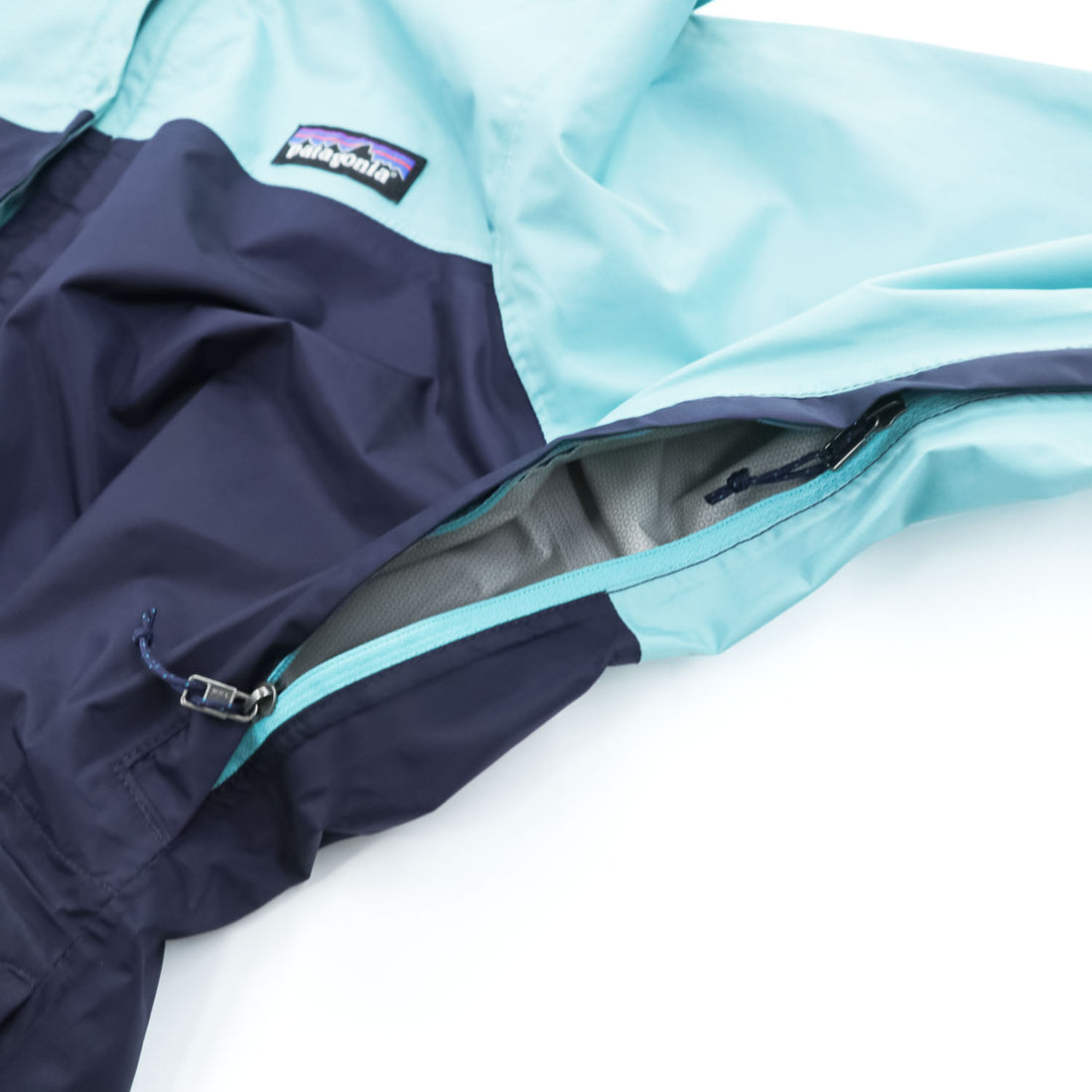 Patagonia トレントシェル マウンテンパーカー 防水 レインジャケット S バイカラー ブルー ネイビー ドローコード 83307
